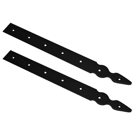 Pack of 2 x 350 mm Dummy Hinge Heads, Vintage False Strap Hinge, Black Steel, Weather Resistant, Rust Proof Powder Coating