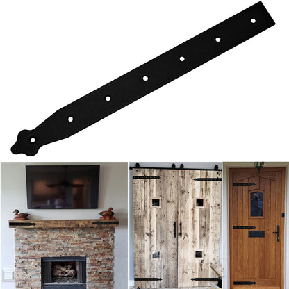 Pack of 1 x 350 mm Dummy Hinge Head, Black Steel, Vintage False Strap Hinge, Weather Resistant, Rust Proof Powder Coating