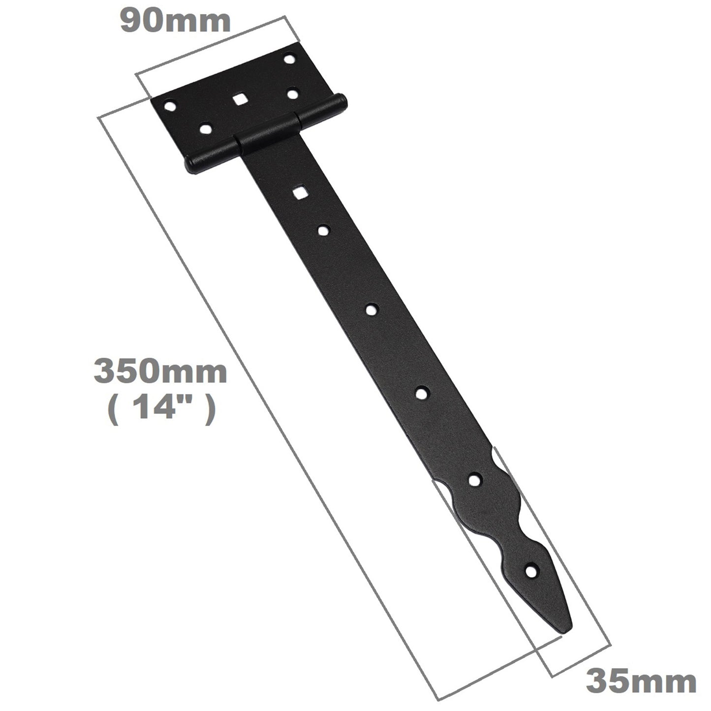 Pack of 1 x 300 mm T-Hinge Black, Steel Tee Hinges, Weather Resistant, Rust Proof Powder Coating, T Strap Hingess