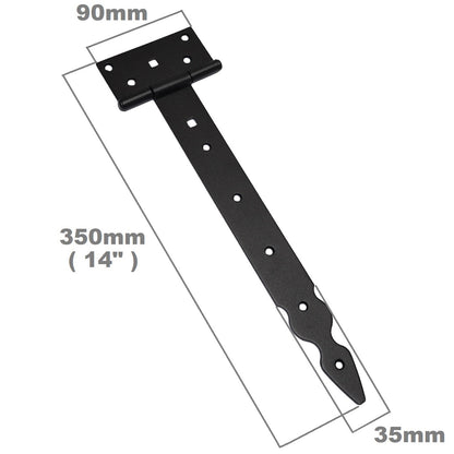 Pack of 1 x 300 mm T-Hinge Black, Steel Tee Hinges, Weather Resistant, Rust Proof Powder Coating, T Strap Hingess
