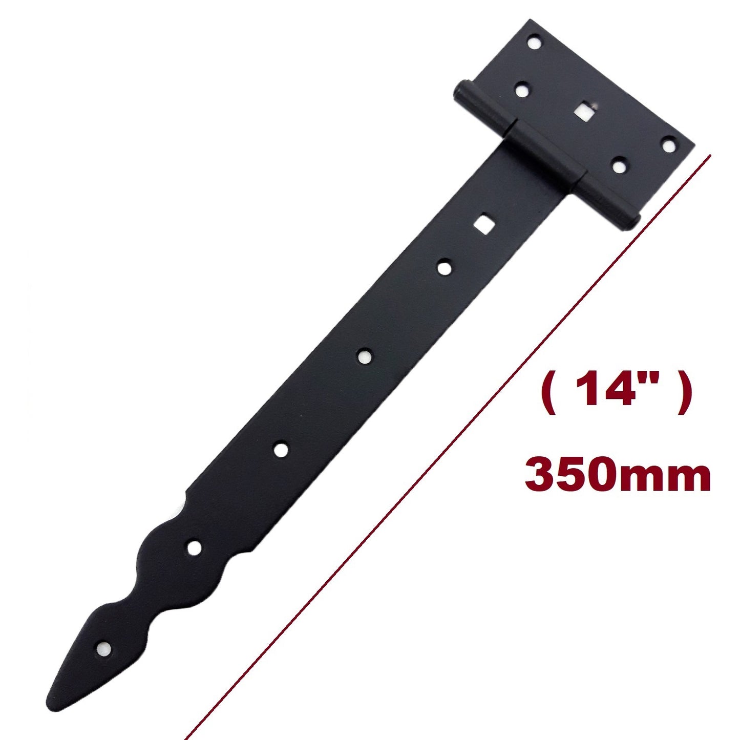 Pack of 1 x 300 mm T-Hinge Black, Steel Tee Hinges, Weather Resistant, Rust Proof Powder Coating, T Strap Hingess