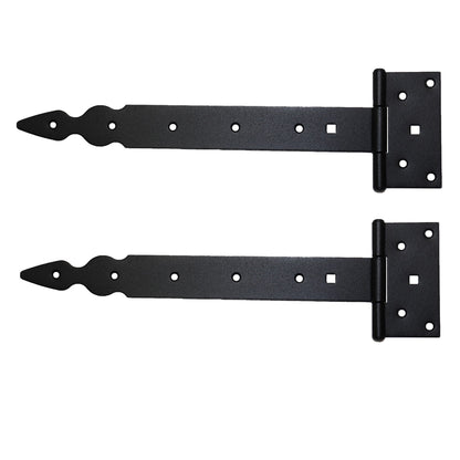 Pack of 2 x 300 mm T-Hinge Black, Steel Tee Hinges, Weather Resistant, Rust Proof Powder Coating, T Strap Hingess