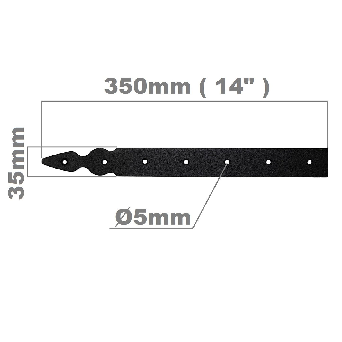 Pack of 2 x 350 mm Dummy Hinge Heads, Vintage False Strap Hinge, Black Steel, Weather Resistant, Rust Proof Powder Coating