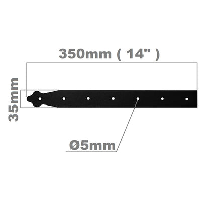 Pack of 1 x 350 mm Dummy Hinge Head, Black Steel, Vintage False Strap Hinge, Weather Resistant, Rust Proof Powder Coating