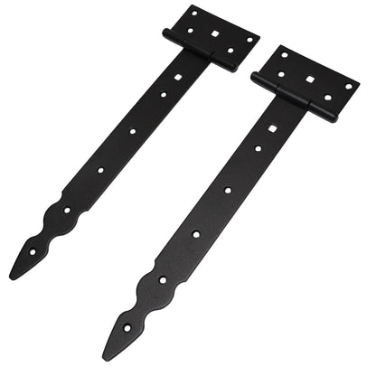 Pack of 2 x 300 mm T-Hinge Black, Steel Tee Hinges, Weather Resistant, Rust Proof Powder Coating, T Strap Hingess