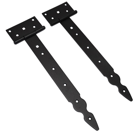 Pack of 2 x 300 mm T-Hinge Black, Steel Tee Hinges, Weather Resistant, Rust Proof Powder Coating, T Strap Hingess