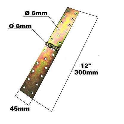 Pack of 1 x 300 mm Backflap Hinge Galvanised, Steel Back Flap Hinges, Weather Resistant, Rust Corrosion Proof, Strap Hinges