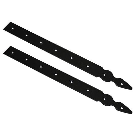 Pack of 2 x 400 mm Dummy Hinge Heads, Vintage False Strap Hinge, Black Steel, Weather Resistant, Rust Proof Powder Coating