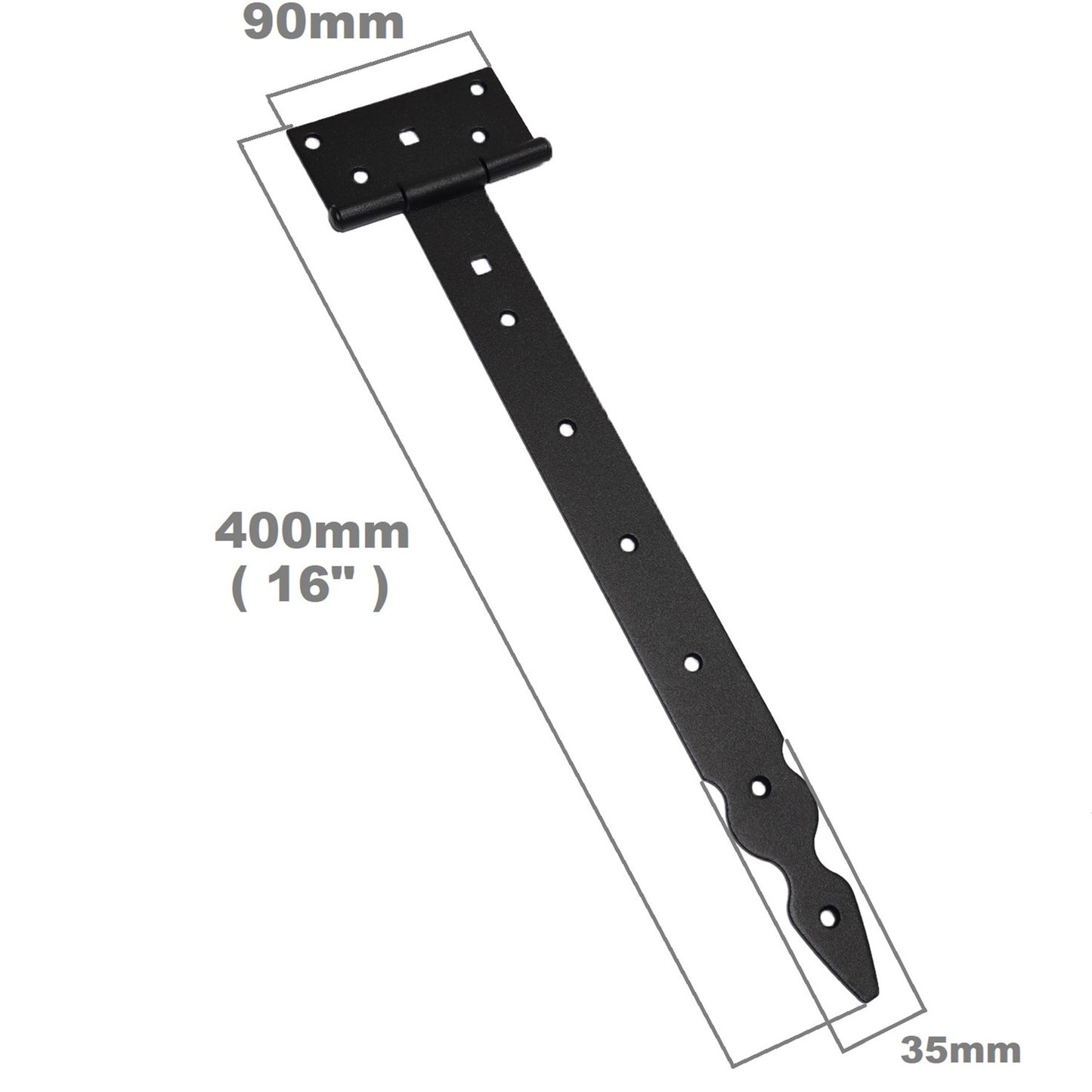Pack of 10 x 350 mm T-Hinge Black, Steel Tee Hinges, Weather Resistant, Rust Proof Powder Coating, T Strap Hinges