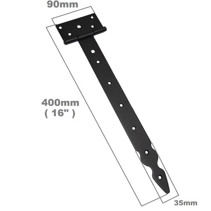 Pack of 10 x 350 mm T-Hinge Black, Steel Tee Hinges, Weather Resistant, Rust Proof Powder Coating, T Strap Hinges