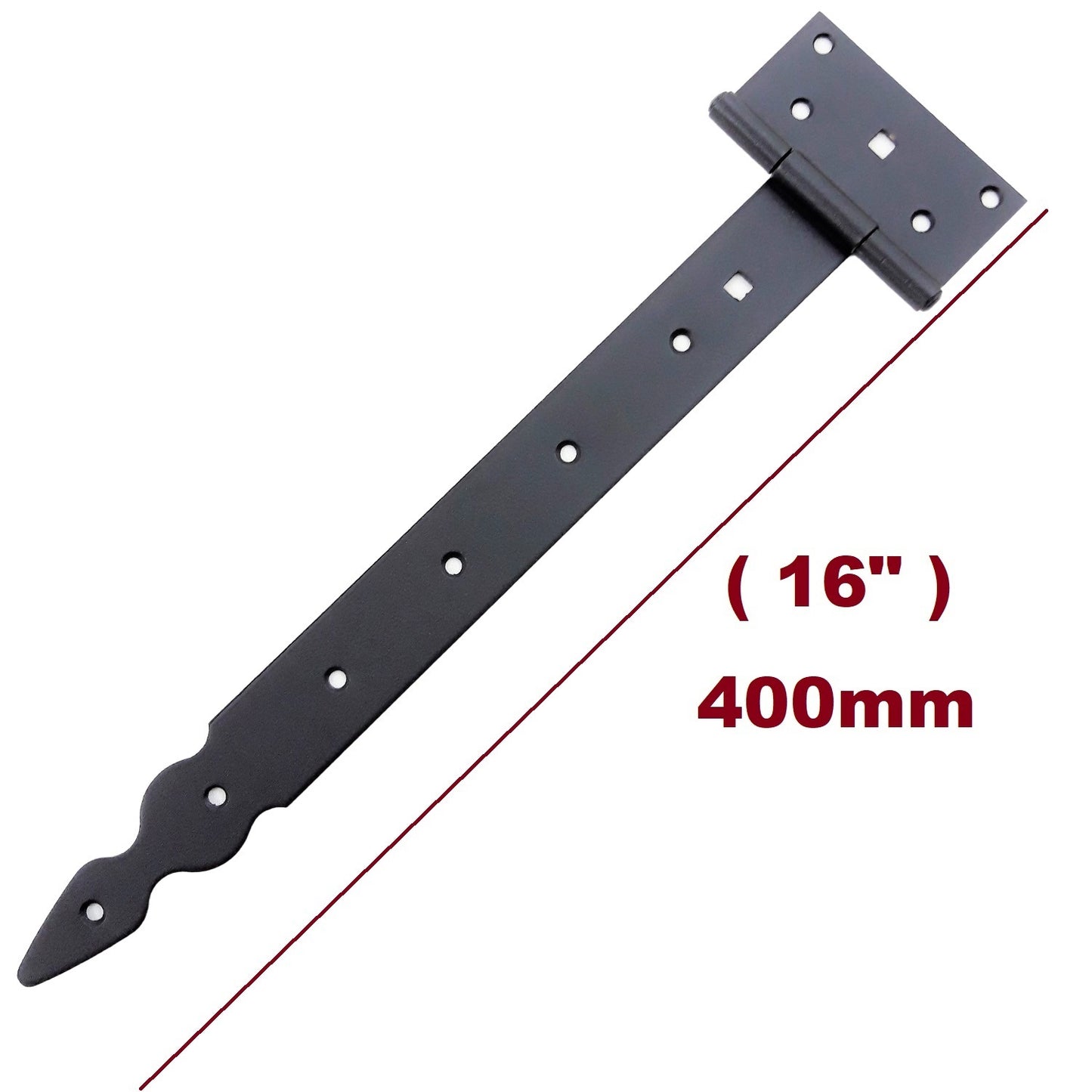 Pack of 10 x 350 mm T-Hinge Black, Steel Tee Hinges, Weather Resistant, Rust Proof Powder Coating, T Strap Hinges