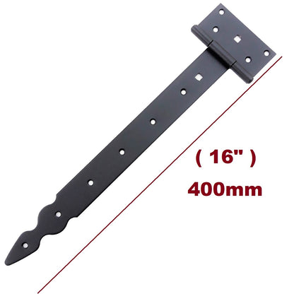 Pack of 10 x 350 mm T-Hinge Black, Steel Tee Hinges, Weather Resistant, Rust Proof Powder Coating, T Strap Hinges