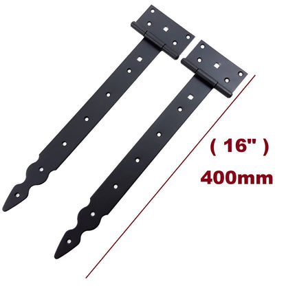 Pack of 2 x 350 mm T-Hinge Black, Steel Tee Hinges, Weather Resistant, Rust Proof Powder Coating, T Strap Hingess