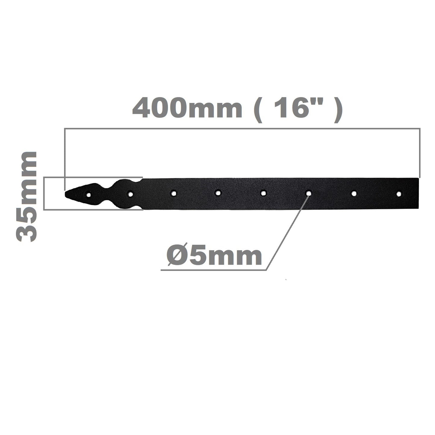 Pack of 1 x 400 mm Dummy Hinge Head, Vintage False Strap Hinge, Black Steel, Weather Resistant, Rust Proof Powder Coating