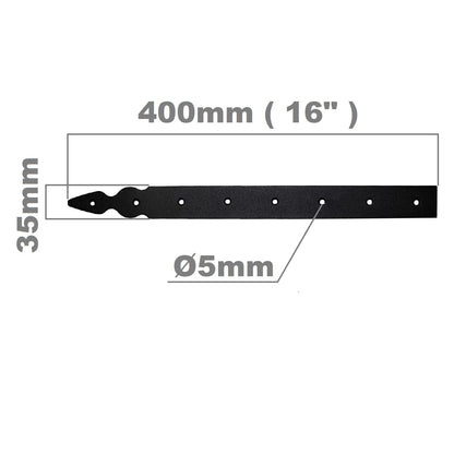 Pack of 1 x 400 mm Dummy Hinge Head, Vintage False Strap Hinge, Black Steel, Weather Resistant, Rust Proof Powder Coating