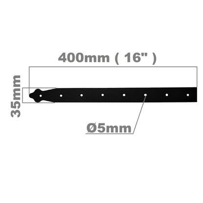 Pack of 2 x 400 mm Dummy Hinge Heads, Black Steel, Vintage False Strap Hinges, Weather Resistant, Rust Proof Powder Coating