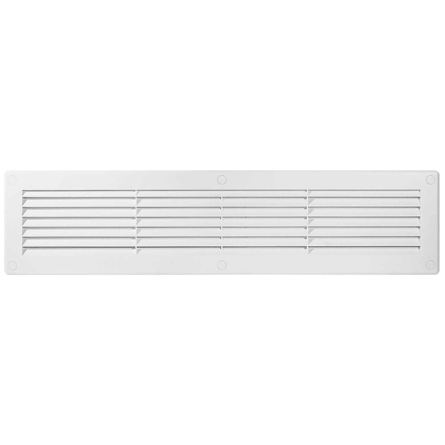 White Louvred Wall Vent Grille with Flyscreen and Screw Covers, 460 x 110 mm, Air Ventilation Duct Cover with Flat Back