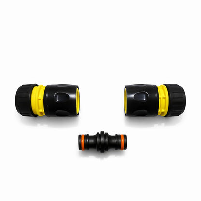 Hose Repair Set 1/2 Inch Quick Connectors - 2 End Hose Fittings Plus Double Male Joiner - Hozelock Gardena Compatible - Yellow
