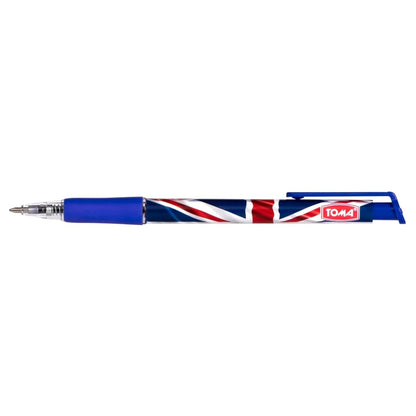 Ballpoint Pens with the United Kingdom Flag / Union Jack Motive, Pack of 3, Blue Ink, Retractable Smudge Free Pens, 0.5 mm Point