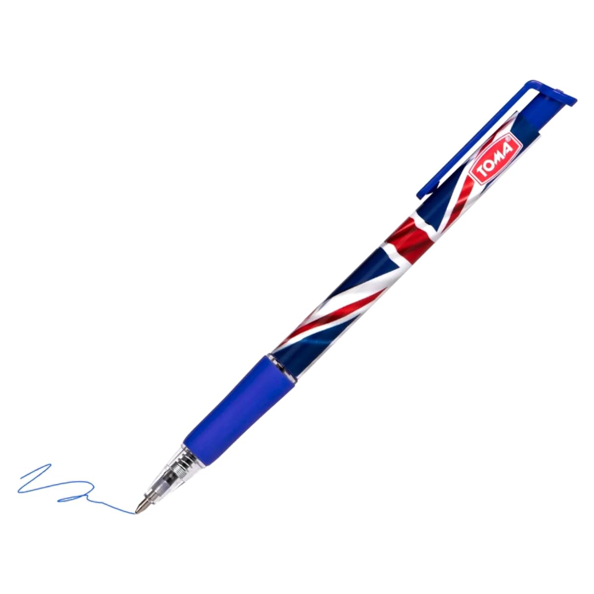 Ballpoint Pens with the United Kingdom Flag / Union Jack Motive, Pack of 20, Blue Ink, Retractable Smudge Free Pens, 0.5 mm Point