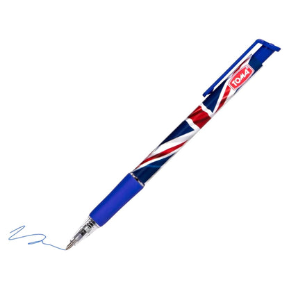Ballpoint Pens with the United Kingdom Flag / Union Jack Motive, Pack of 3, Blue Ink, Retractable Smudge Free Pens, 0.5 mm Point