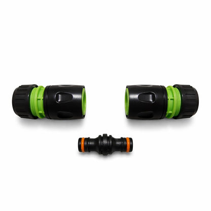 Hose Repair Set 1/2 Inch Quick Connectors - 2 End Hose Fittings Plus Double Male Joiner - Hozelock Gardena Compatible - Green