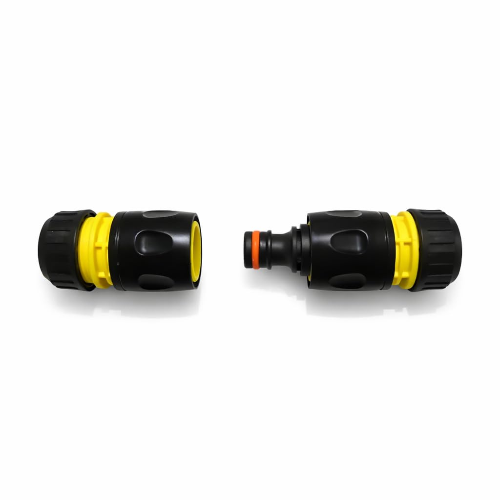 Hose Repair Set 1/2 Inch Quick Connectors - 2 End Hose Fittings Plus Double Male Joiner - Hozelock Gardena Compatible - Yellow