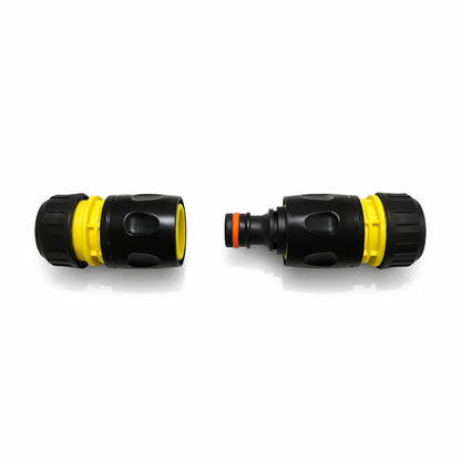 Hose Repair Set 1/2 Inch Quick Connectors - 2 End Hose Fittings Plus Double Male Joiner - Hozelock Gardena Compatible - Yellow