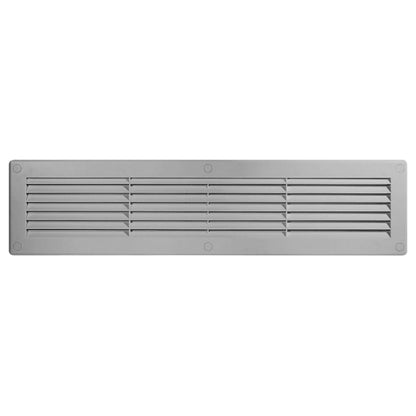 Silver Louvred Wall Vent Grille with Flyscreen and Screw Covers, 460 x 110 mm, Air Ventilation Duct Cover with Flat Back