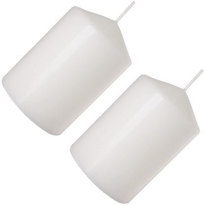 Pillar Candles, Pack of 2, Unscented, Long Burning Time, 15 x 7 cm / 6 x 2.75 in (White, Matt)