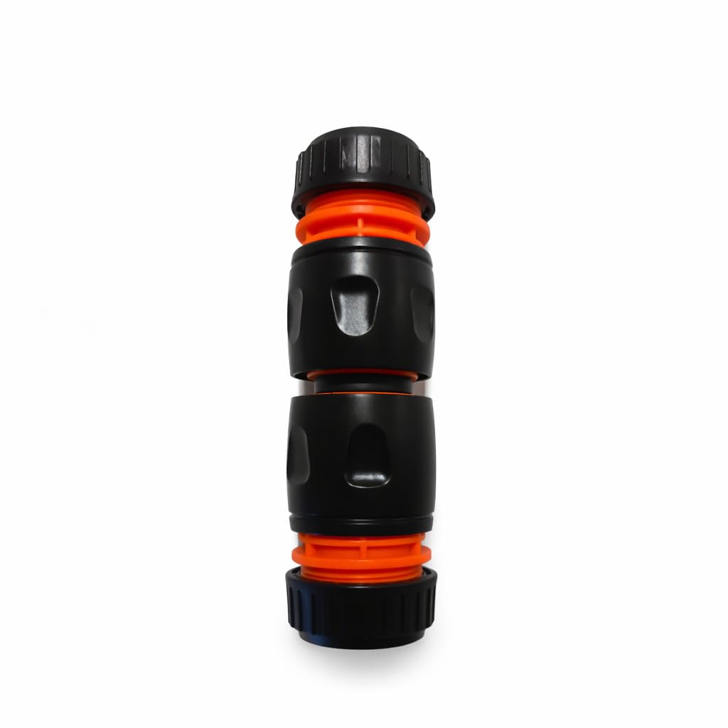 Hose Repair Set 1/2 Inch Quick Connectors - 2 End Hose Fittings Plus Double Male Joiner - Hozelock Gardena Compatible - Orange