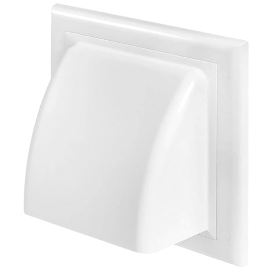 White Gravity Flap for 100 mm / 4" Round Wall Outlet - Ventilation Duct Cover with Non-Return Shutters and Rear Spigot