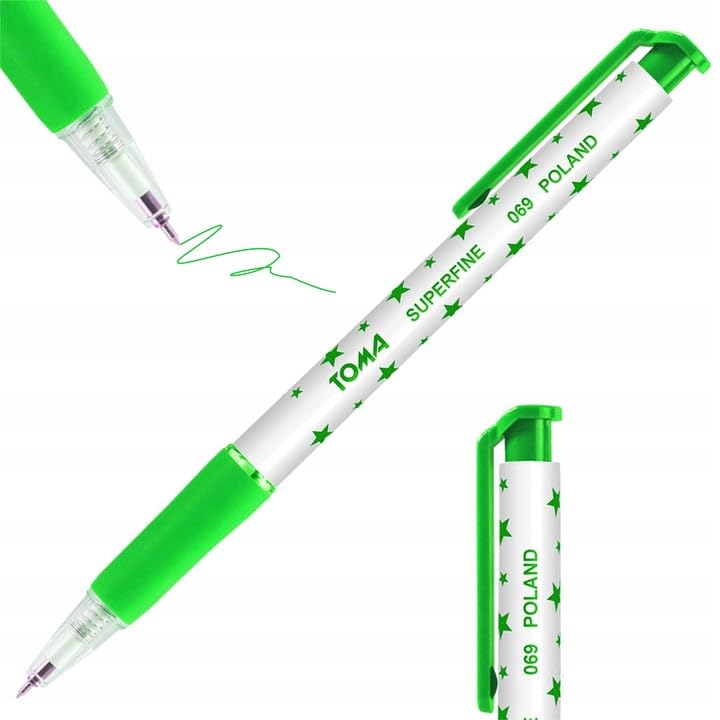 Ballpoint Pens, Retractable Smudge Free Pens, Extra Fine Point 0.5 mm, Ideal for School, Office, Everyday Use (Green, 3 Pens)