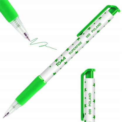 Ballpoint Pens, Retractable Smudge Free Pens, Extra Fine Point 0.5 mm, Ideal for School, Office, Everyday Use (Green, 3 Pens)