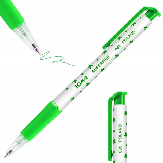 Ballpoint Pens, Retractable Smudge Free Pens, Extra Fine Point 0.5 mm, Ideal for School, Office, Everyday Use (Green, 3 Pens)