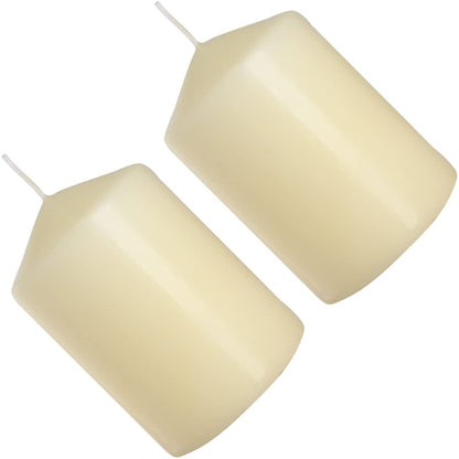 Pillar Candles, Pack of 2, Unscented, Long Burning Time, 15 x 7 cm / 6 x 2.75 in (Ivory, Matt)