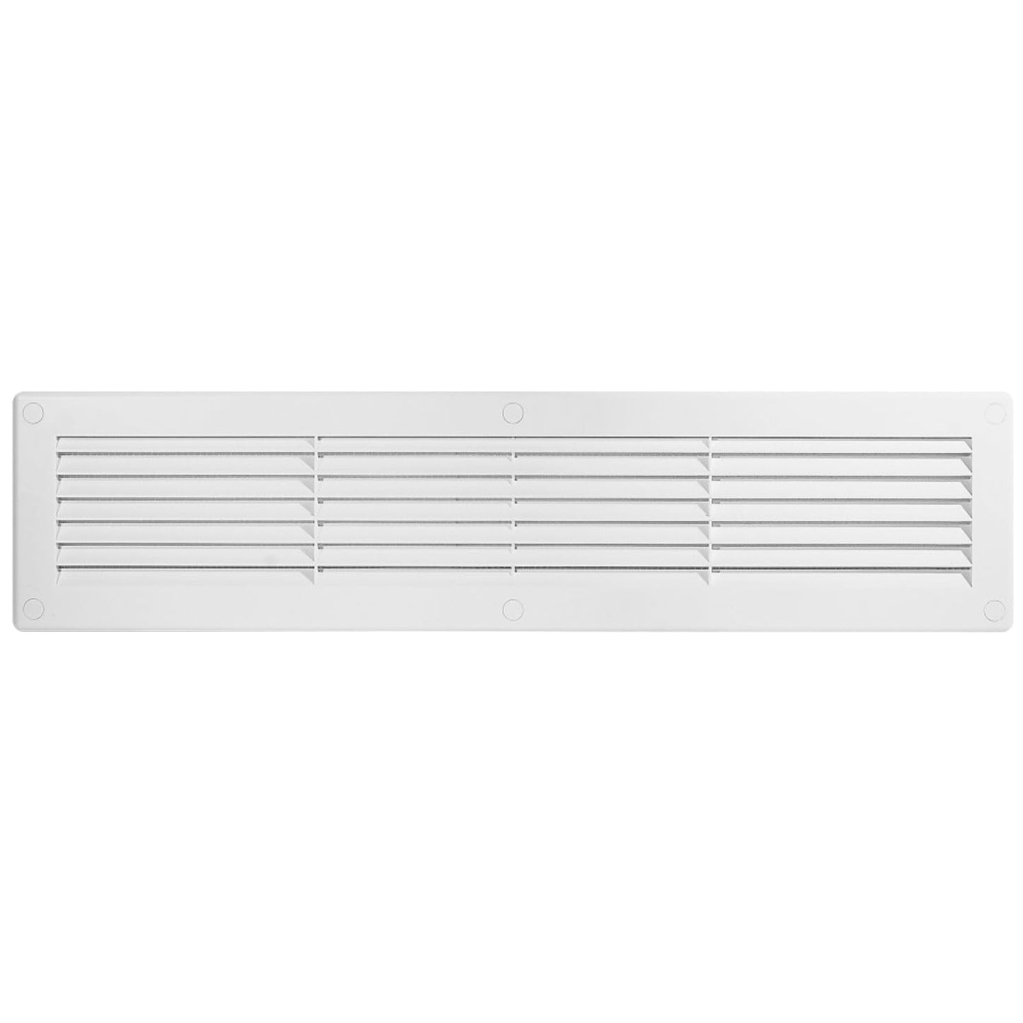 White Louvred Wall Vent Grille with Flyscreen and Screw Covers, 460 x 110 mm, Air Ventilation Duct Cover with Flat Back