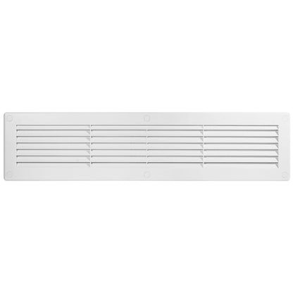 White Louvred Wall Vent Grille with Flyscreen and Screw Covers, 460 x 110 mm, Air Ventilation Duct Cover with Flat Back