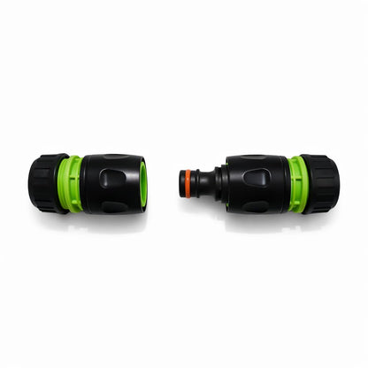 Hose Repair Set 1/2 Inch Quick Connectors - 2 End Hose Fittings Plus Double Male Joiner - Hozelock Gardena Compatible - Green