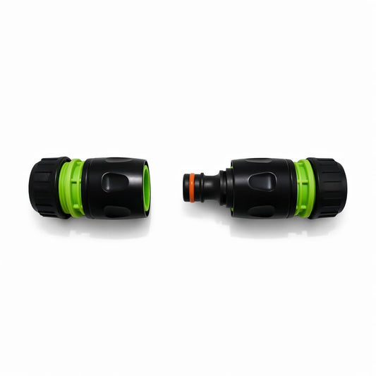 Hose Repair Set 1/2 Inch Quick Connectors - 2 End Hose Fittings Plus Double Male Joiner - Hozelock Gardena Compatible - Green