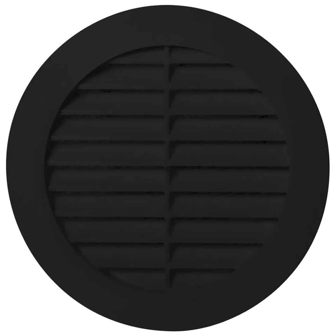 Black Louvred Wall Vent Grille with Flyscreen for 125 mm / 5" Round Wall Outlet - Air Ventilation Duct Cover with Flange