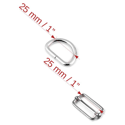 60 Pcs Buckles Set for 25 mm / 1" Webbing Strap, 30 x D Rings and 30 x Triglide Sliders, Metal, Silver, Accessories, Straps, DIY