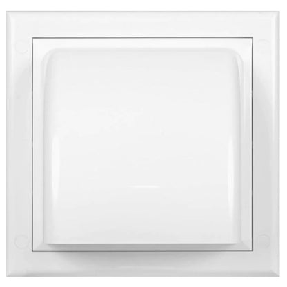 White Gravity Flap for 150 mm / 6" Round Wall Outlet - Ventilation Duct Cover with Non-Return Shutters and Rear Spigot