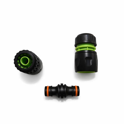 Hose Repair Set 1/2 Inch Quick Connectors - 2 End Hose Fittings Plus Double Male Joiner - Hozelock Gardena Compatible - Green