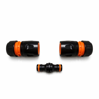 Hose Repair Set 1/2 Inch Quick Connectors - 2 End Hose Fittings Plus Double Male Joiner - Hozelock Gardena Compatible - Orange
