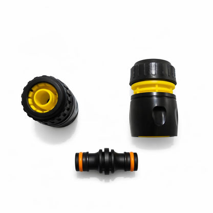 Hose Repair Set 1/2 Inch Quick Connectors - 2 End Hose Fittings Plus Double Male Joiner - Hozelock Gardena Compatible - Yellow