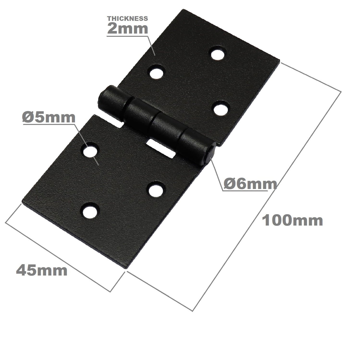 Pack of 2 x 100 Backflap Hinge Black, Steel Back Flap Hinges, Weather Resistant, Rust Proof Powder Coating, Strap Hinges