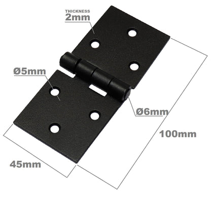 Pack of 2 x 100 Backflap Hinge Black, Steel Back Flap Hinges, Weather Resistant, Rust Proof Powder Coating, Strap Hinges