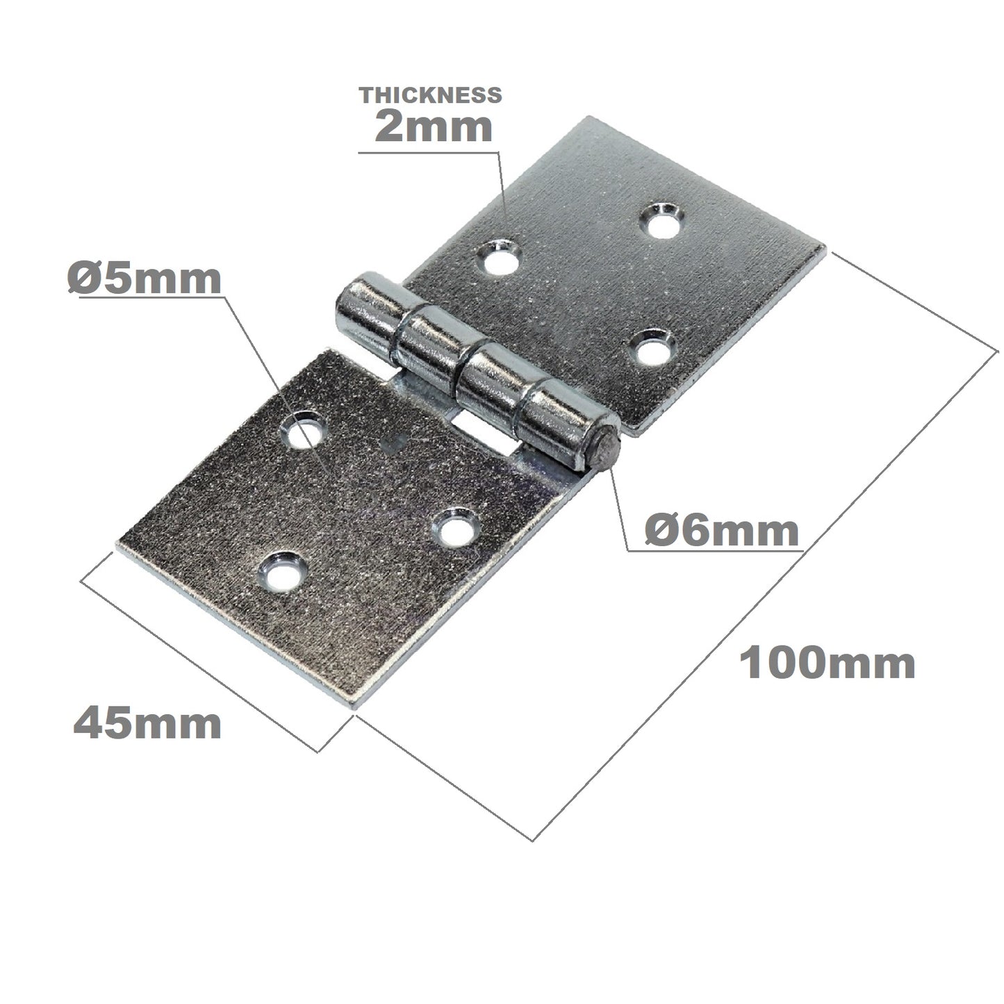 Pack of 1 x 100 mm Backflap Hinge Galvanised, Silver Steel Back Flap Hinges, Weather Resistant, Rust Corrosion Proof, Strap Hinges