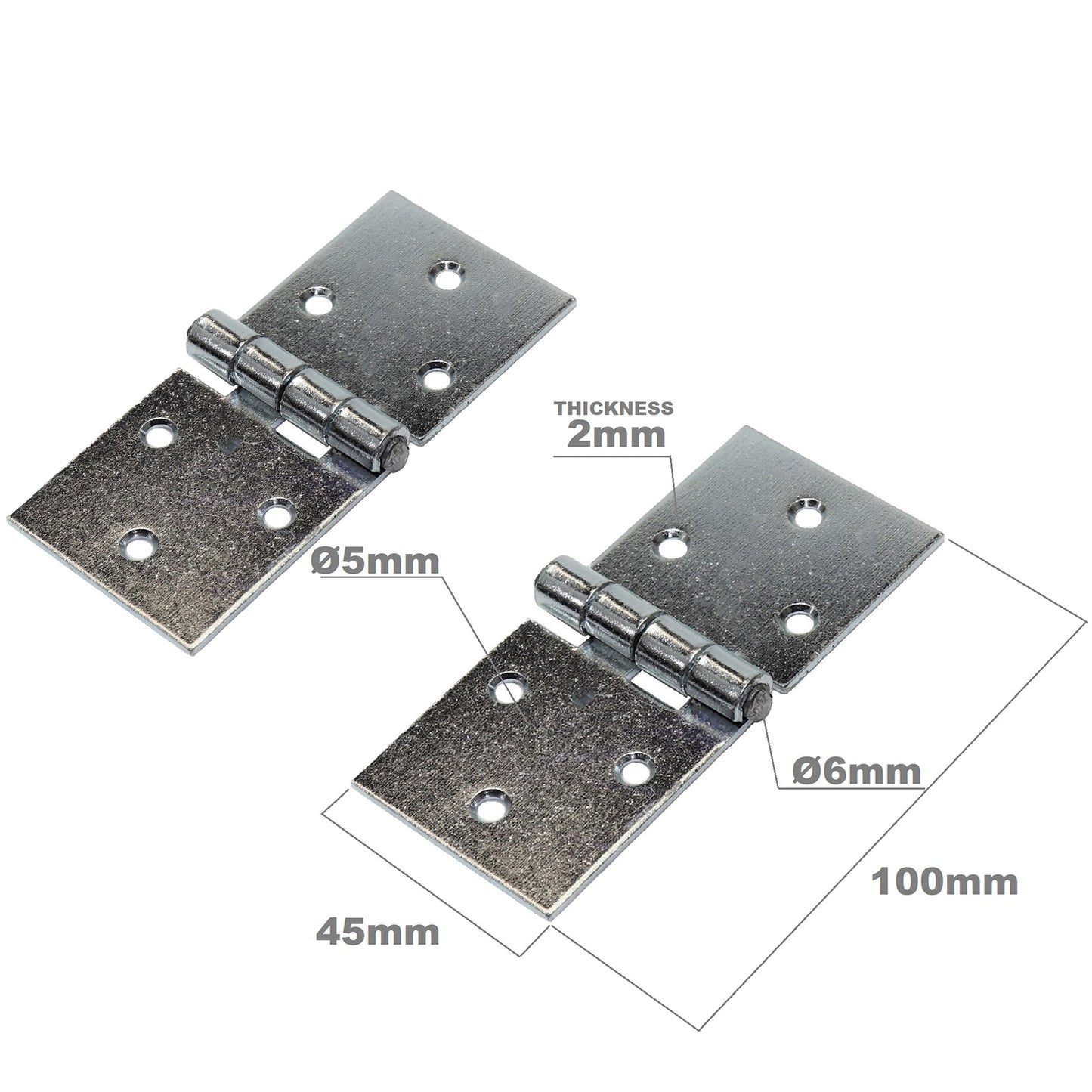 Pack of 2 x 100 mm Backflap Hinge Galvanised, Silver Steel Back Flap Hinges, Weather Resistant, Rust Corrosion Proof, Strap Hinges